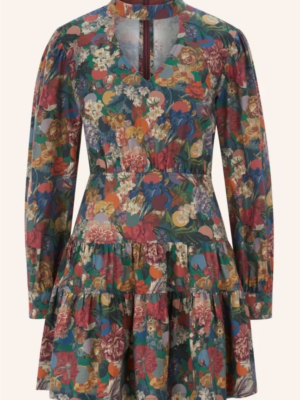 Floral Tiered Long-Sleeve Dress in Multicolor size 34